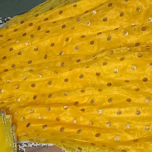 Yellow Lahanga And Dupatta With Blouse Fabric