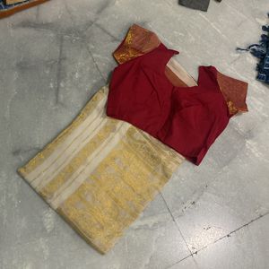 Golden Pallu And Border Saree Used But In Ok