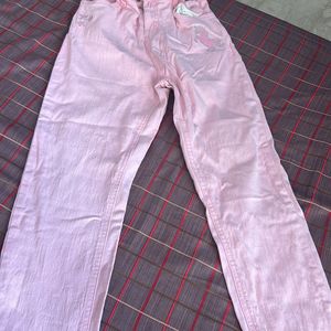 Pink Cotton Jeans Pants