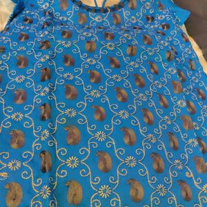 Kurti Set - Blue Top & Grey Bottom - Cotton