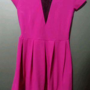 Hot Pink Deep Neck Net Dress