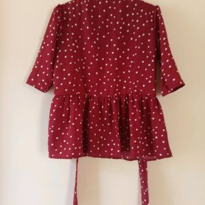 Dark Red Polka Dot Front Openable Top