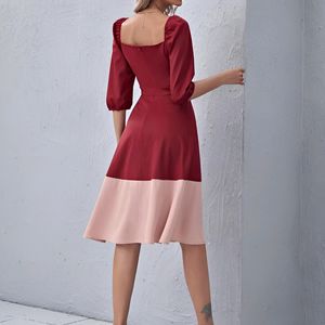 Burgundy bustier flared dress