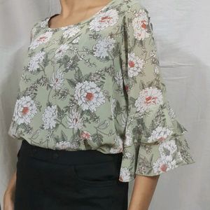 Floral Print Chiffon Top