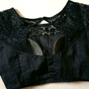 Brand New Designer Padded Black Blouse With Net Design And Stylish Back