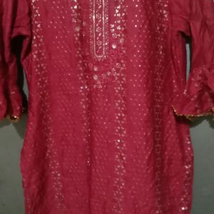 Maroon Full Work Designer Kurti with Pant And Dupa