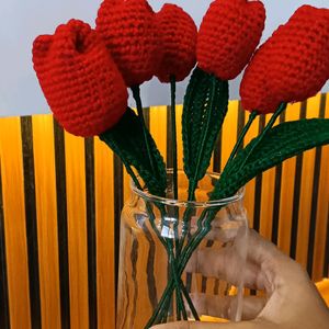 Pack Of 6 Crochet Red Tulips 🌷