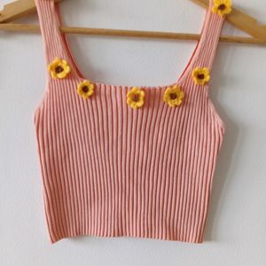 Aesthetic Imported Crochet Sunflower Crop Top