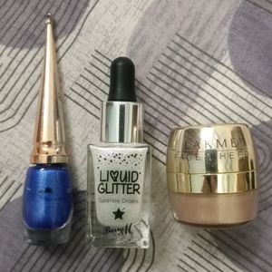 Face Shimmer Silver And Golden,Bule Eyeliner