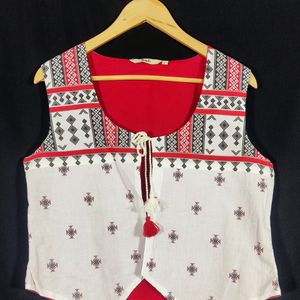 Red & White Front Opened Shrug For Women | Bust 40