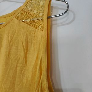 Yellow Long Top With Woven Design At Shoulders