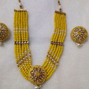 Mustard Colour Necklace With Earings