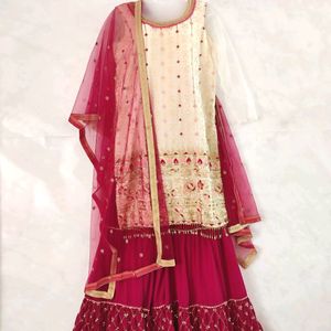 Off White And Pink Sequence Sharara Set ( Women)