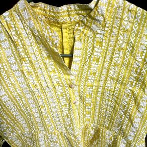 Short Yellow And White Kurti