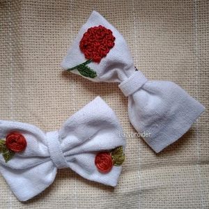 Hand Embroidered Bow Clips