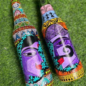 Set Of Two Rajasthani Folk Art On Glass Bottle