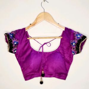 NEON PURPLE VELVET PADDED DESIGNER BLOUSE