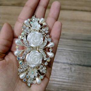 Pearl,Multicolour Stones, White Flower Hair Clip