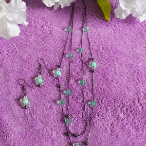 🎉Blue 🌸Flower Chain With Earings