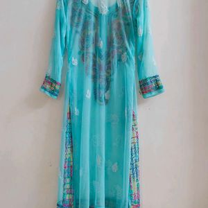 💦Chikankari Aqua Blue Kurti (Margin Present)