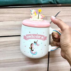 Unicorn Rainbow Star Mug With Lid and Spoon