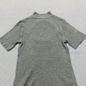 Grey Fitted Designer High Neck Top