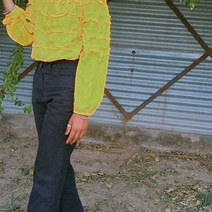 Yellow Ruffled Crop Top For Woman's