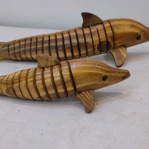 Antique Wooden Fish 1 Pair Showpiece