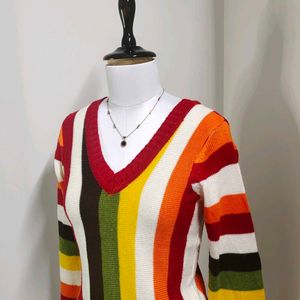 Rainbow Striped V Neck Sweater