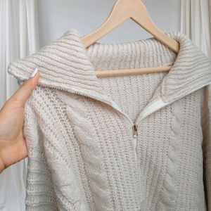 Pound Cable Zipup Knit Sweater