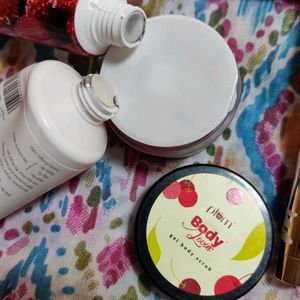 Combo  Lipstick, Hand Cream Body Cupid Body Butter Plum Body Lovin Gel Body Scrub. Myglam Ultimate And Crayon Lipstick.