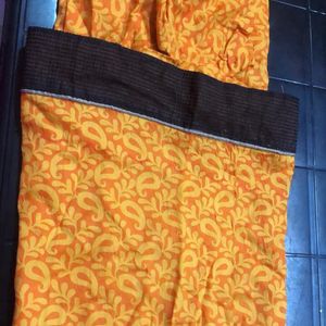 Orange& Brown Stitched Kurti Vth Pant Shawl