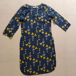 Navy Blue Geometric Kurta - Small