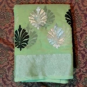 Cotton Chanderi Saree With Unstitched Blouse.