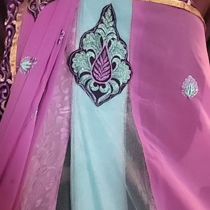 Ready Wear Saree With Blouse  Pink N Skyblue