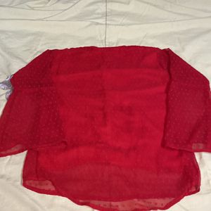 Solid Red Top With 3qrtr Bell Sleeves "With" Bu