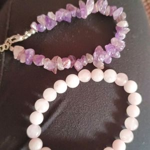 Combo Of Amethyst And Rose Quartz Bracelet