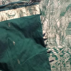 Beautiful Green Saree With Lord Krishna Pattern