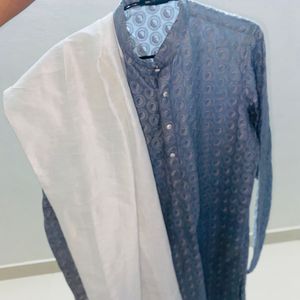 BLUE EMBROIDERY AND CHIKANKARI DESIGN  MENS KURTA