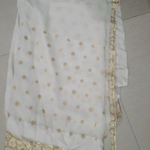 White Saree With Golden Tikliwork