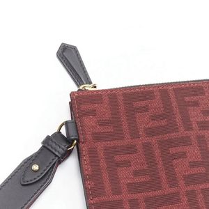 FENDI Zucca monogram red canvas leather zip Clutch