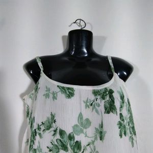 White With Green Printed Dress (Women's)