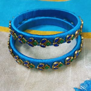 Blue Saree Set With Handmade Jewellery