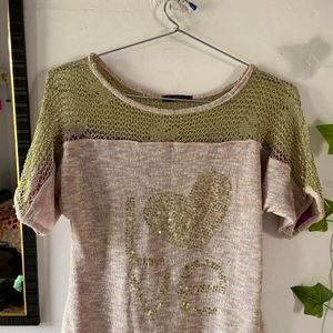 Golden Neckline Knitted Top