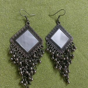 Oxidised mirror earrings