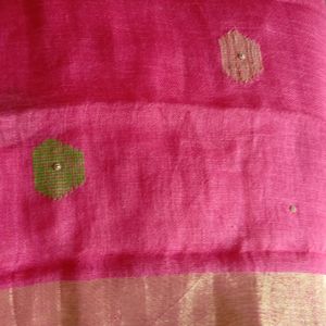 Linen Saree (Rose Pink With Small  Stone Work)