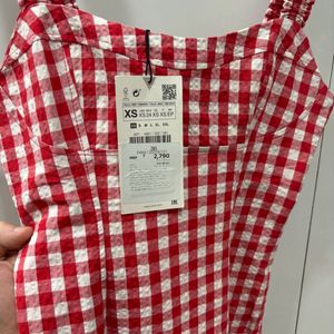 Zara Gingham Red And White Dress