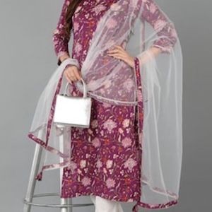 Pretty Printed Purple Color Suit Set With Duppata