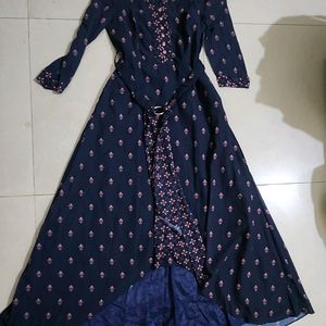 All Round Navy Ethnic Middi Dress Wd Belt