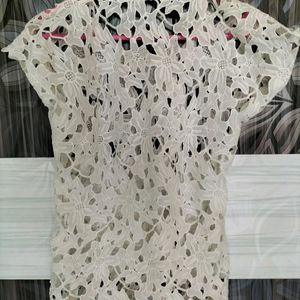 White Big Flower Net Top